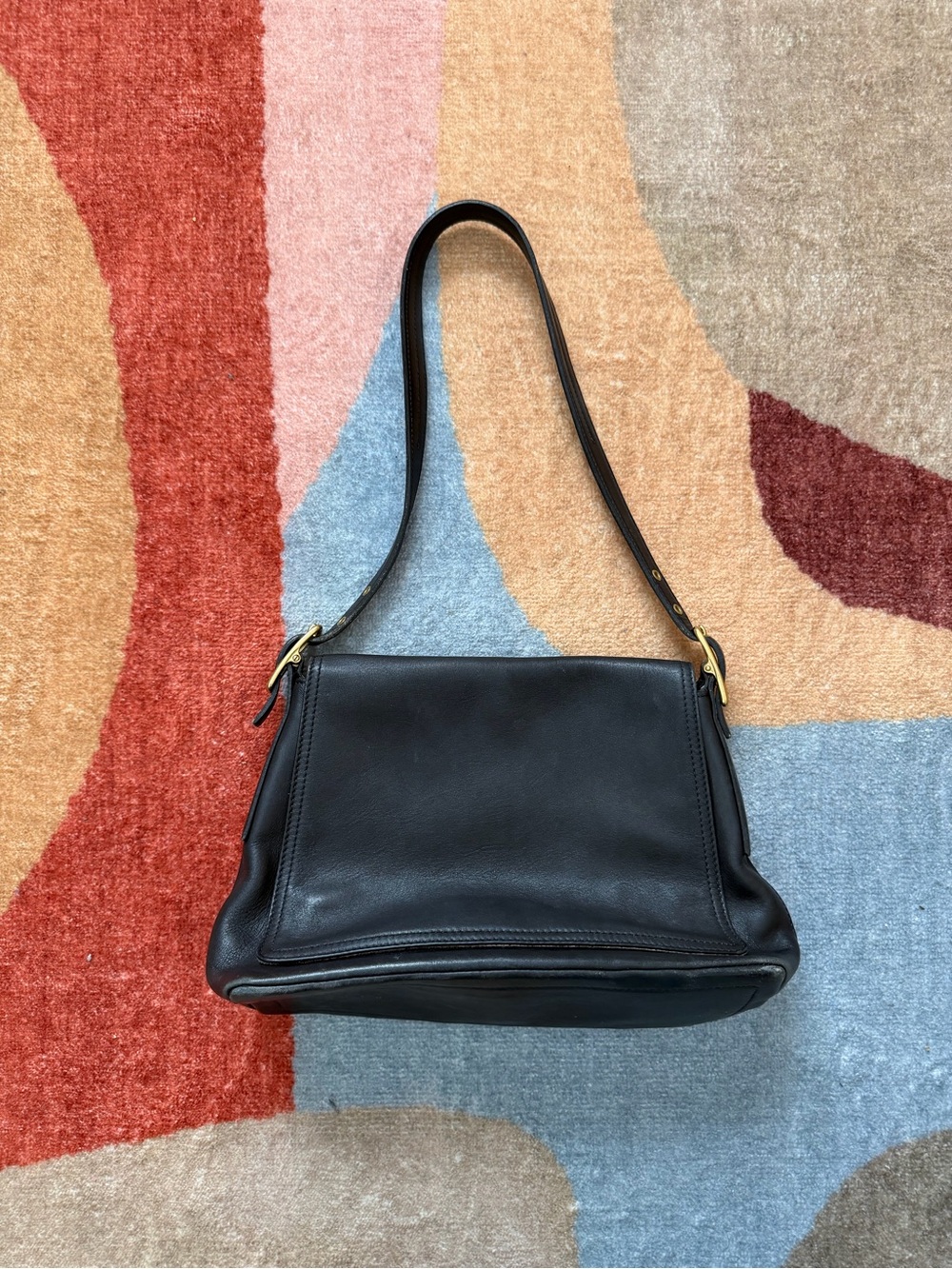 Coach Black Leather Shoulder Bag with Gold Hardware
